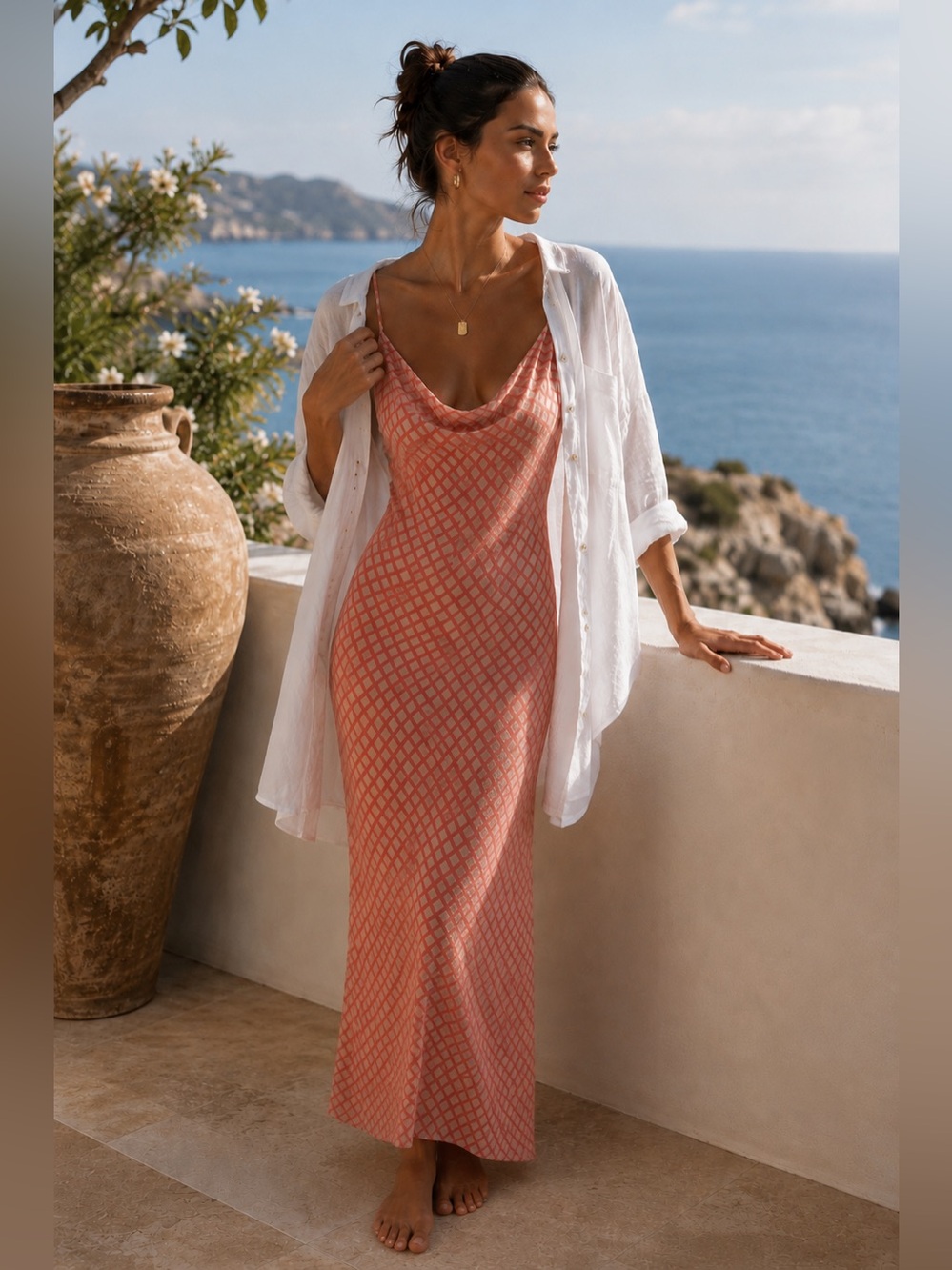 Zara Rose Pink Mesh Cowl Neck Maxi Dress Open Back Sheer Slip Dress Sz L - Picture 8 of 17